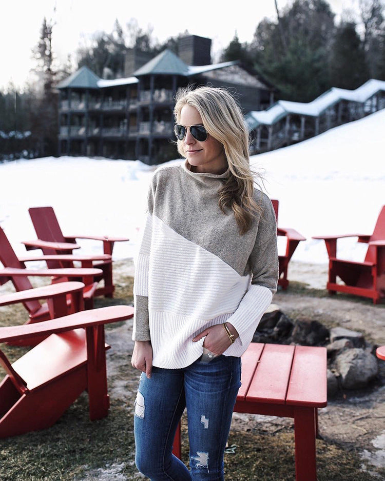 Color Block High Neck Sweater