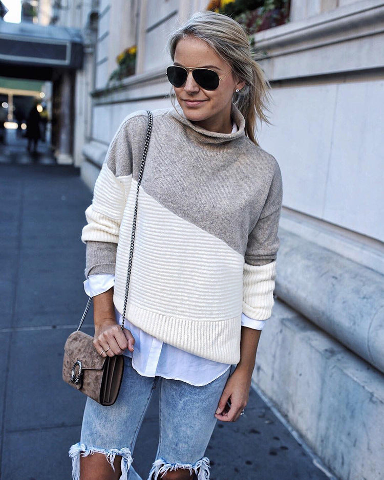 Color Block High Neck Sweater