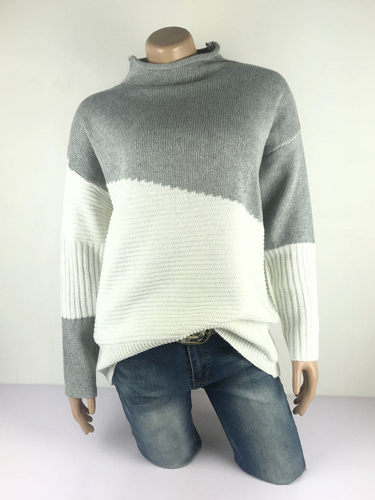 Color Block High Neck Sweater