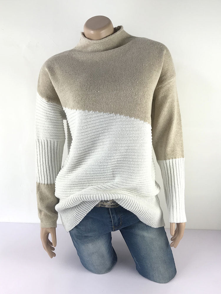 Color Block High Neck Sweater