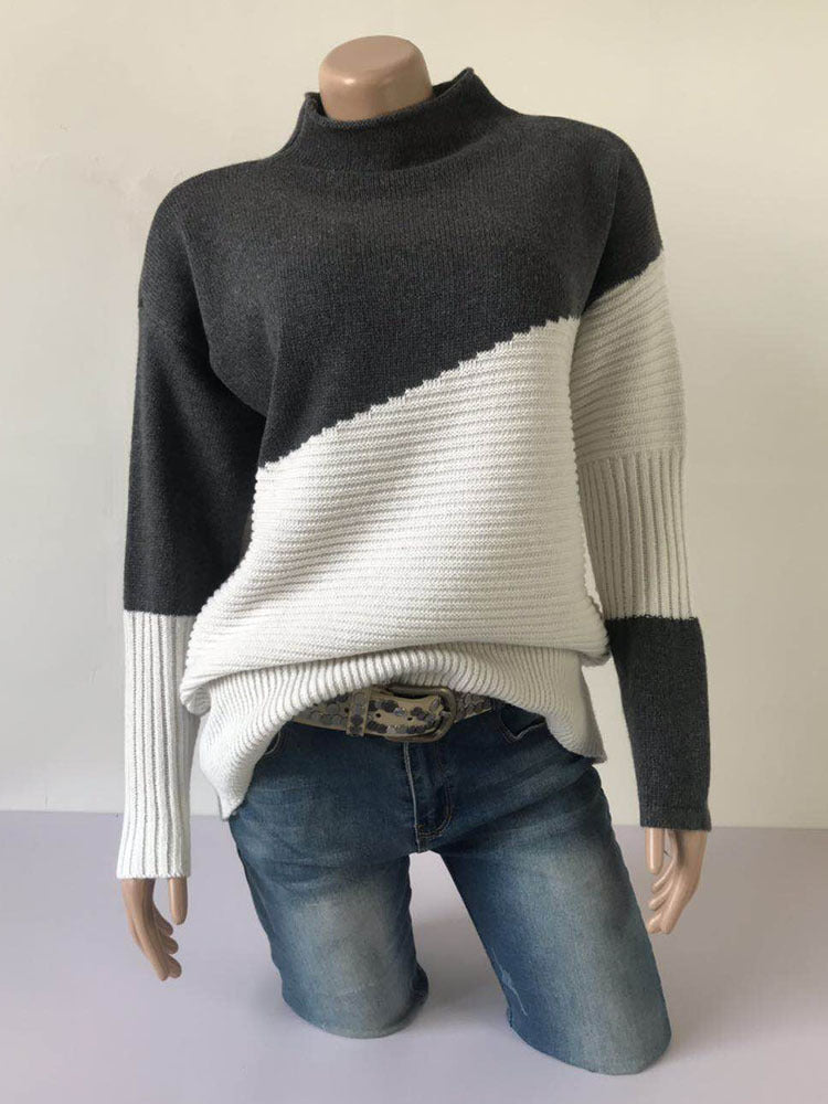 Color Block High Neck Sweater