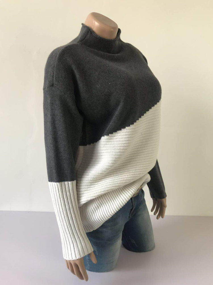 Color Block High Neck Sweater