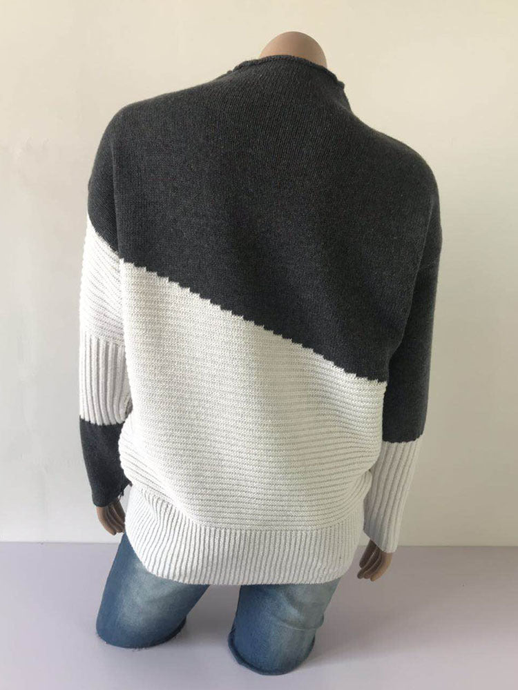 Color Block High Neck Sweater