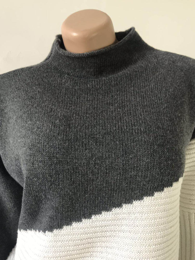 Color Block High Neck Sweater