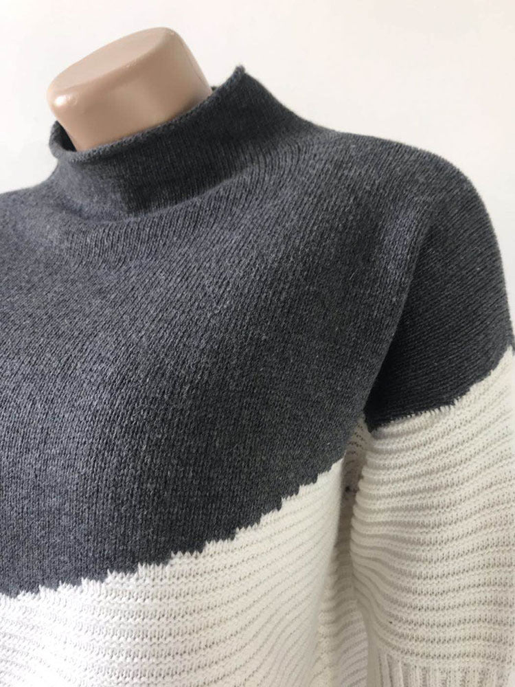 Color Block High Neck Sweater