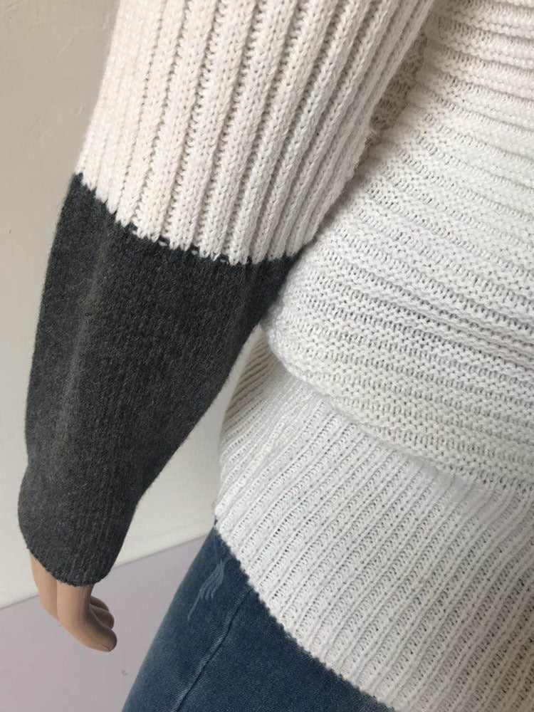 Color Block High Neck Sweater