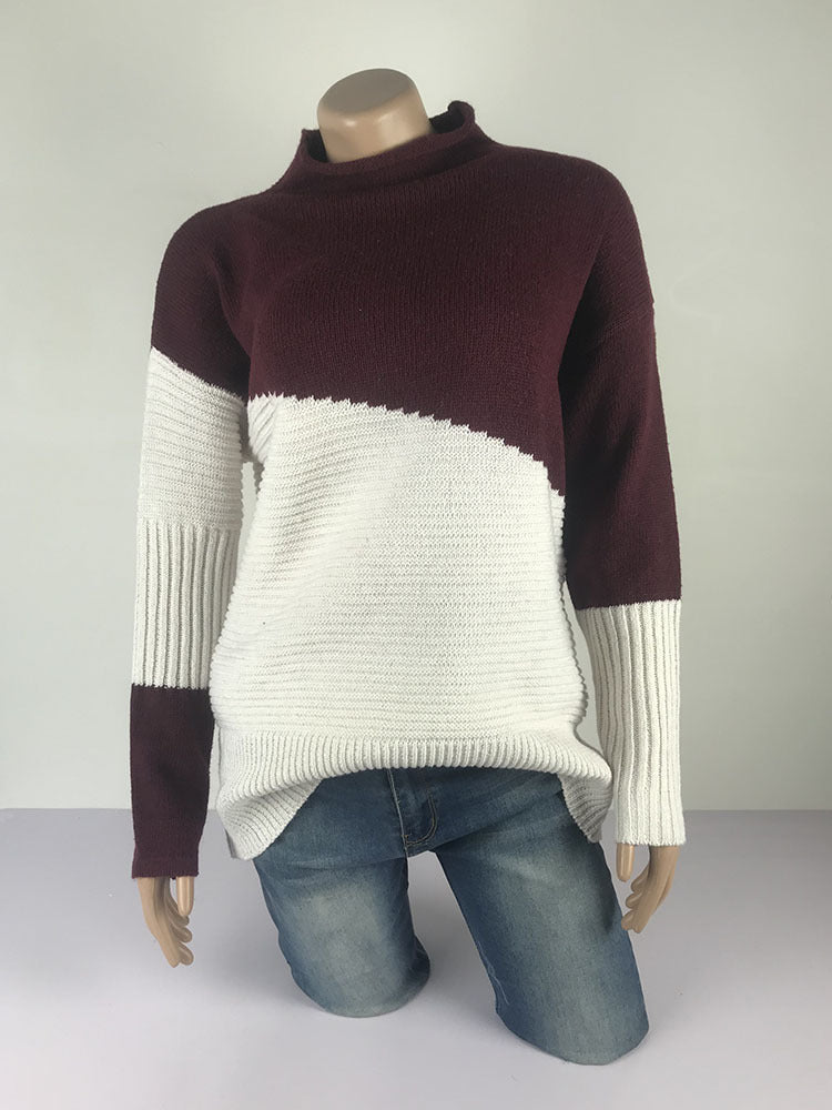 Color Block High Neck Sweater