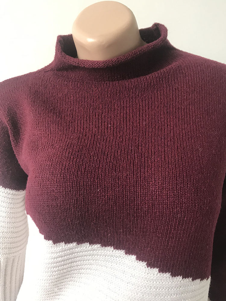 Color Block High Neck Sweater