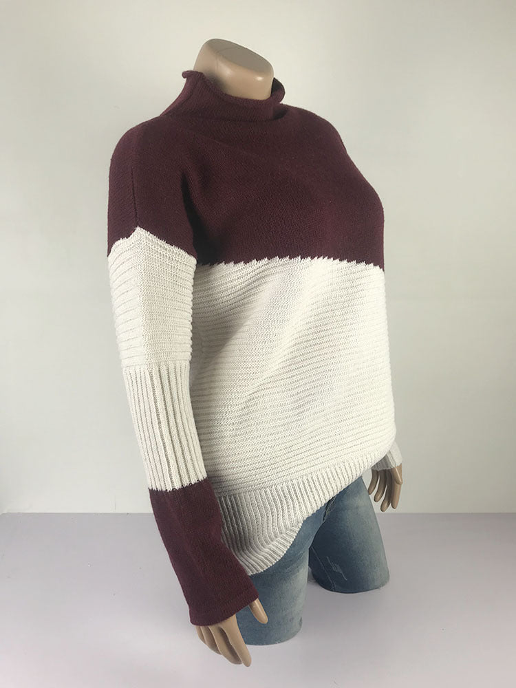 Color Block High Neck Sweater