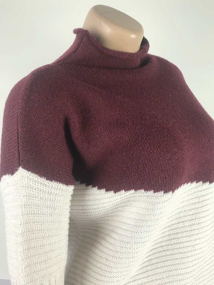Color Block High Neck Sweater