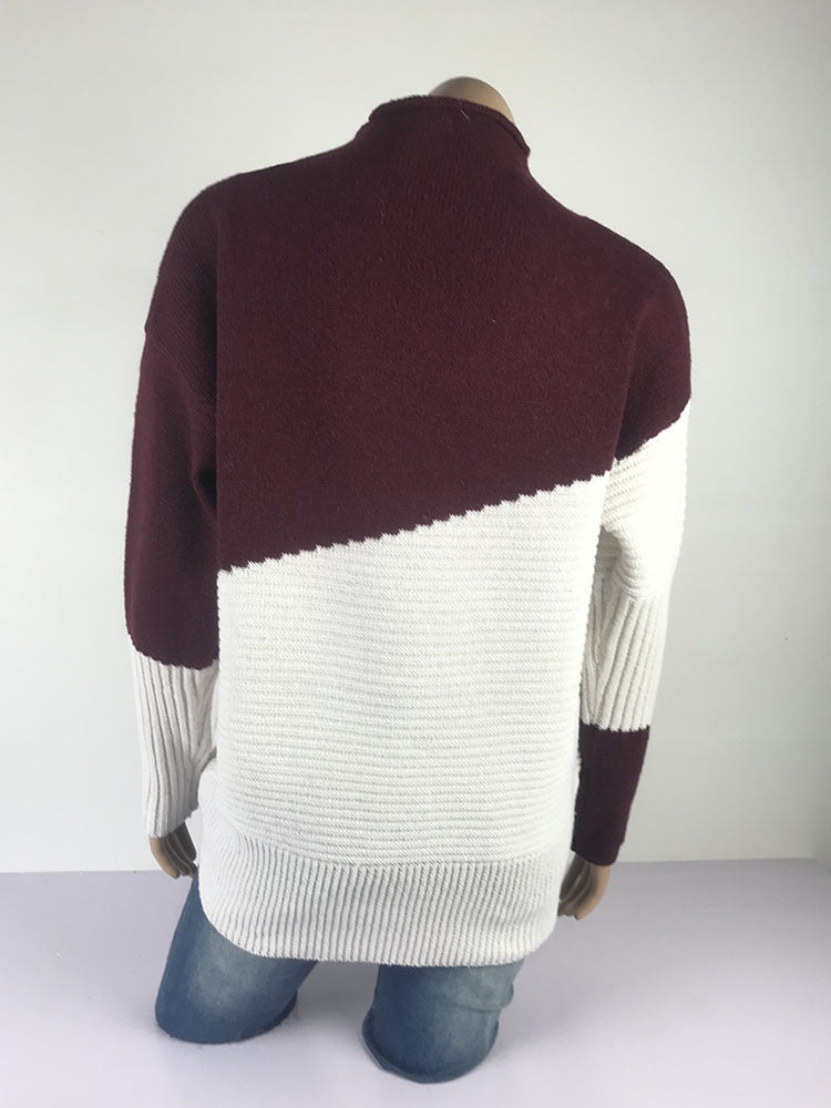 Color Block High Neck Sweater
