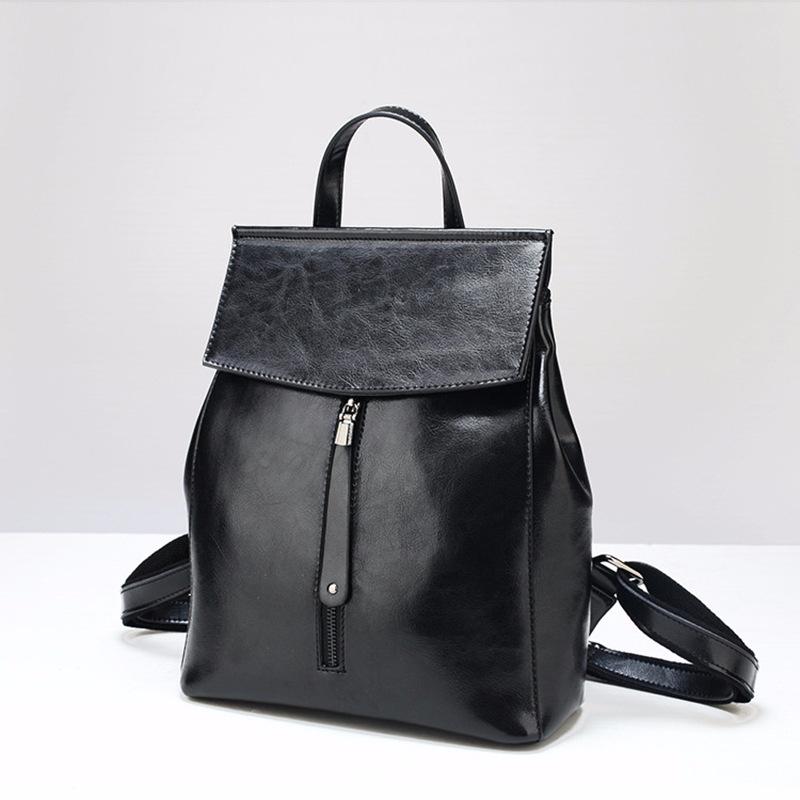 Black Zipper Leather Backpack