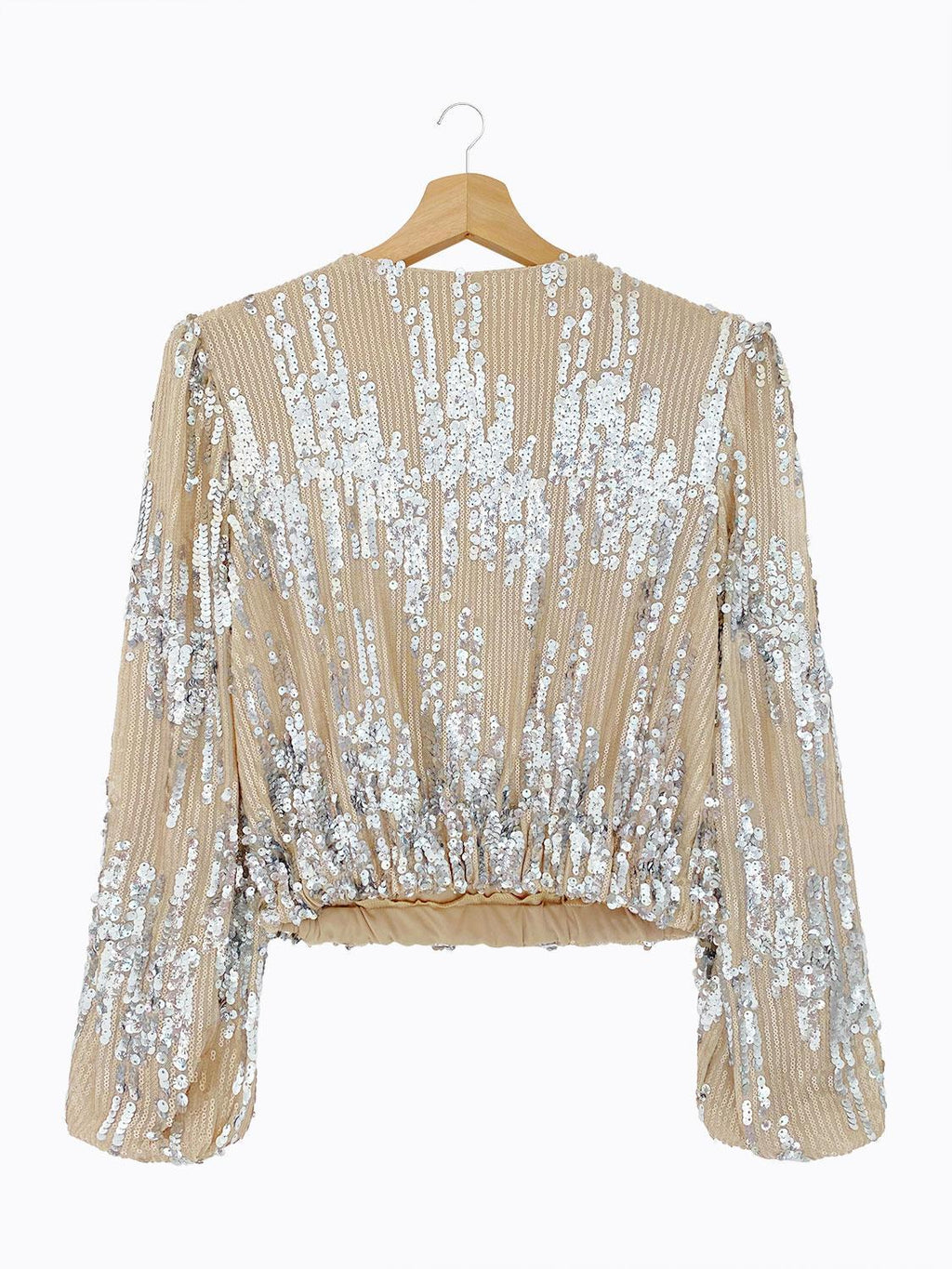 Wrap Sequin Decor Lantern Sleeve Top