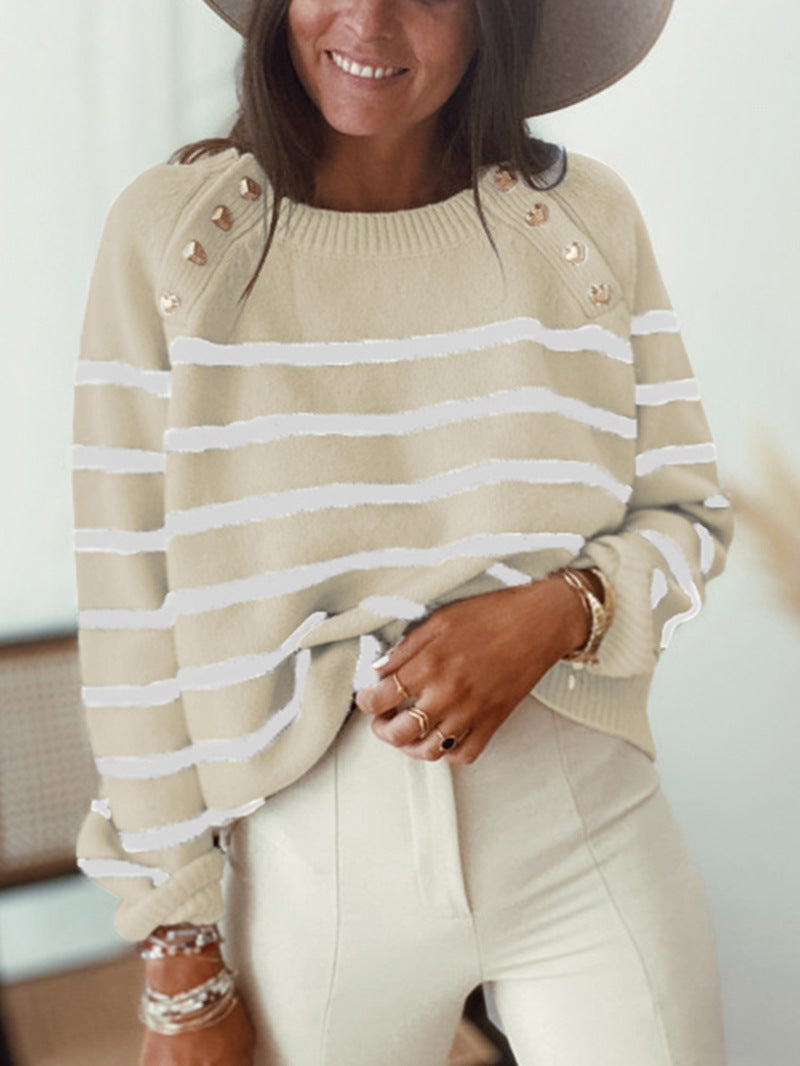 Black Buttons Striped Sweater