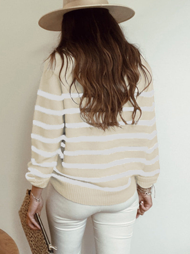 Black Buttons Striped Sweater