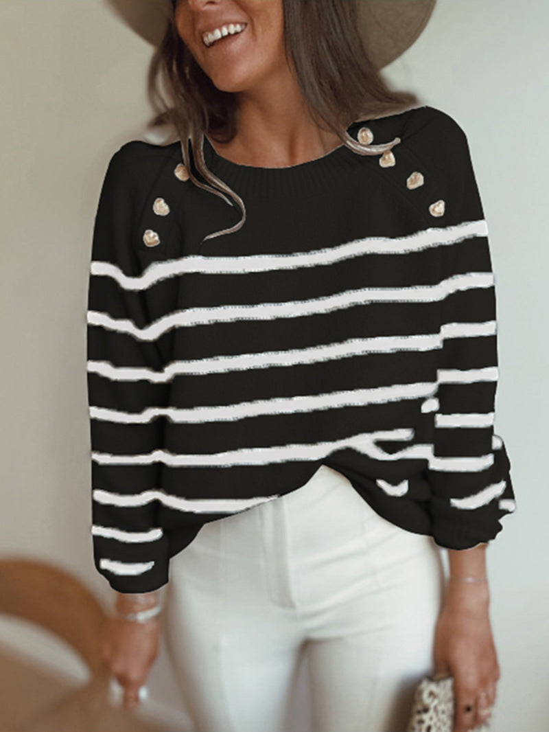 Black Buttons Striped Sweater