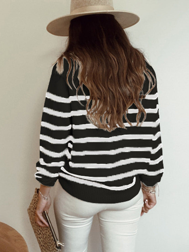 Black Buttons Striped Sweater