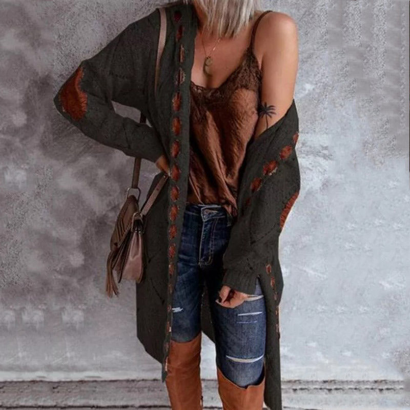 Brown Hoodie Long Cardigan