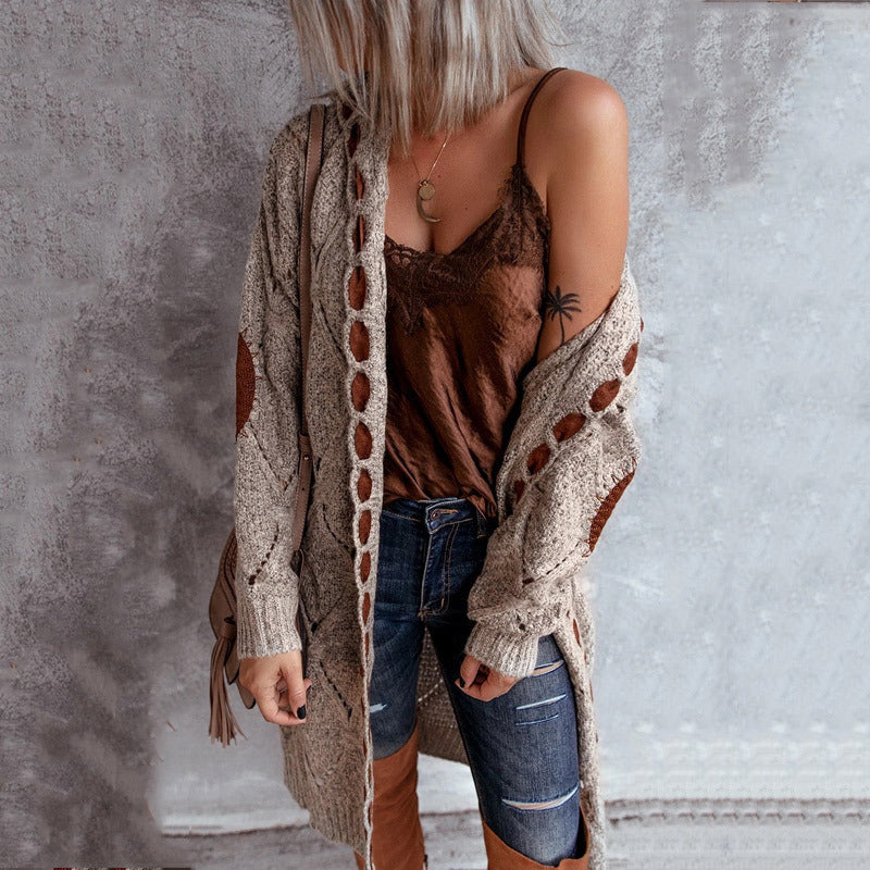 Brown Hoodie Long Cardigan
