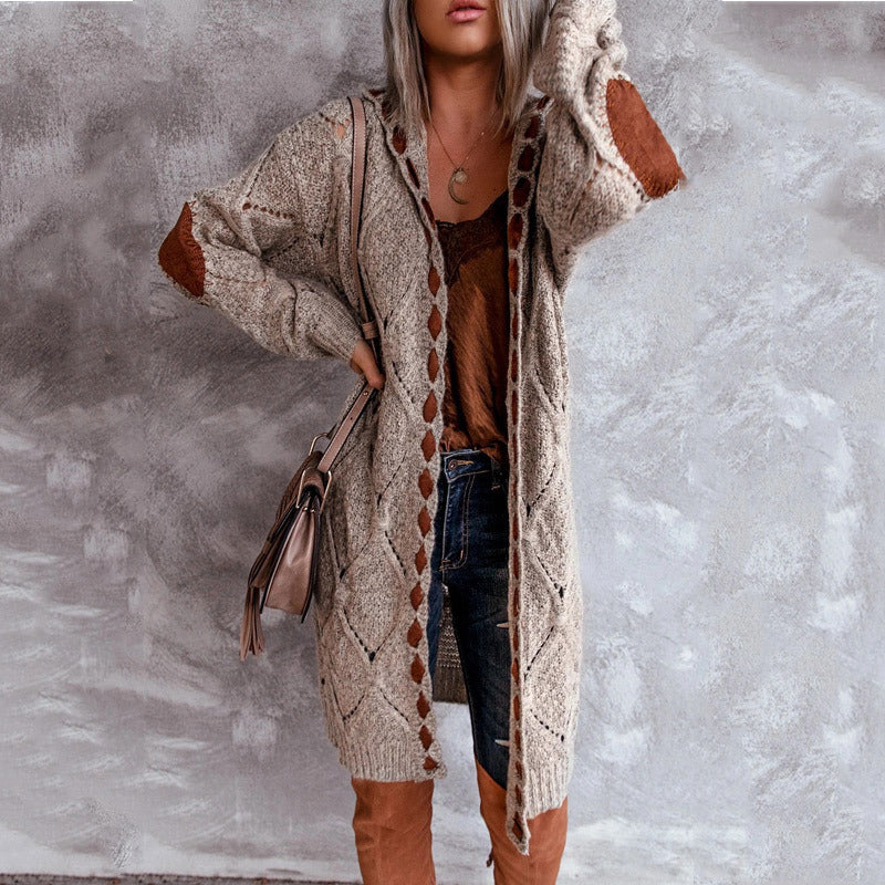 Brown Hoodie Long Cardigan