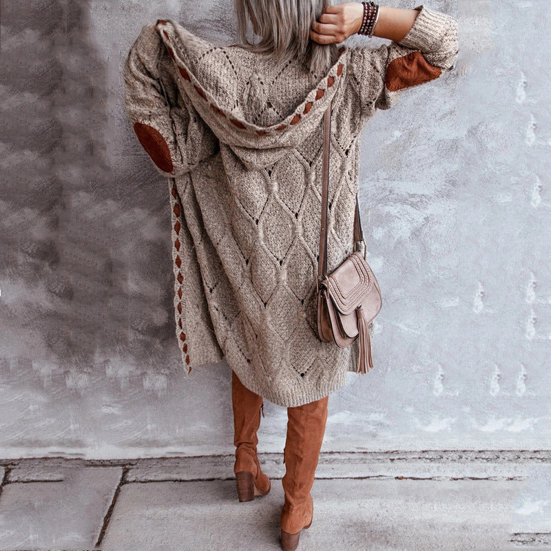 Brown Hoodie Long Cardigan