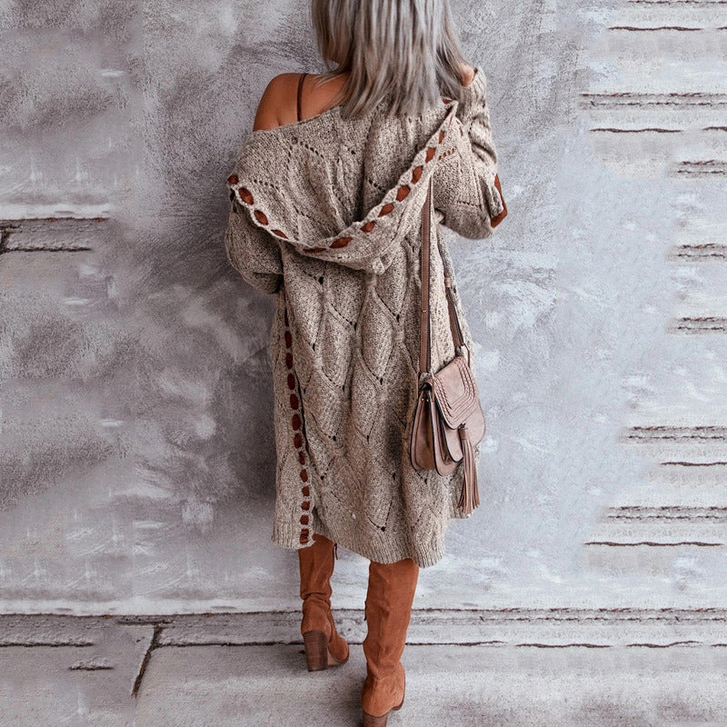 Brown Hoodie Long Cardigan