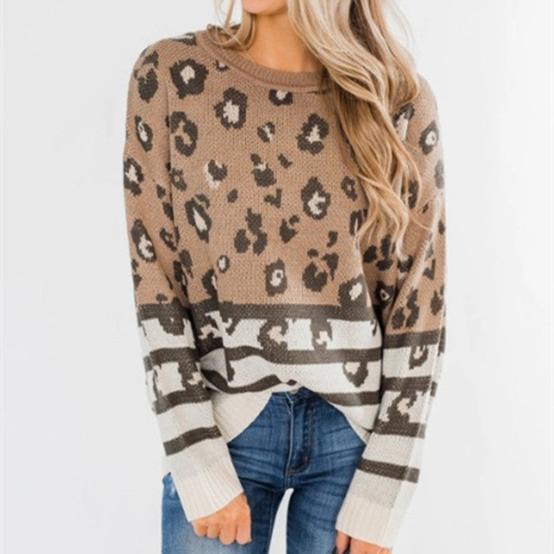 Brown Leopard Striped Sweater