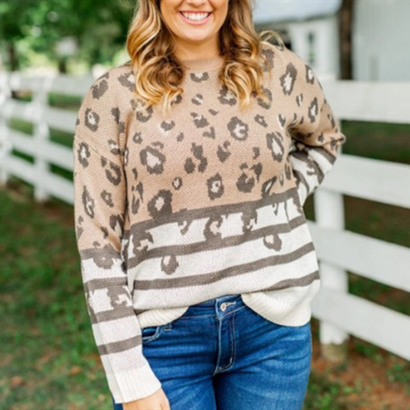 Brown Leopard Striped Sweater