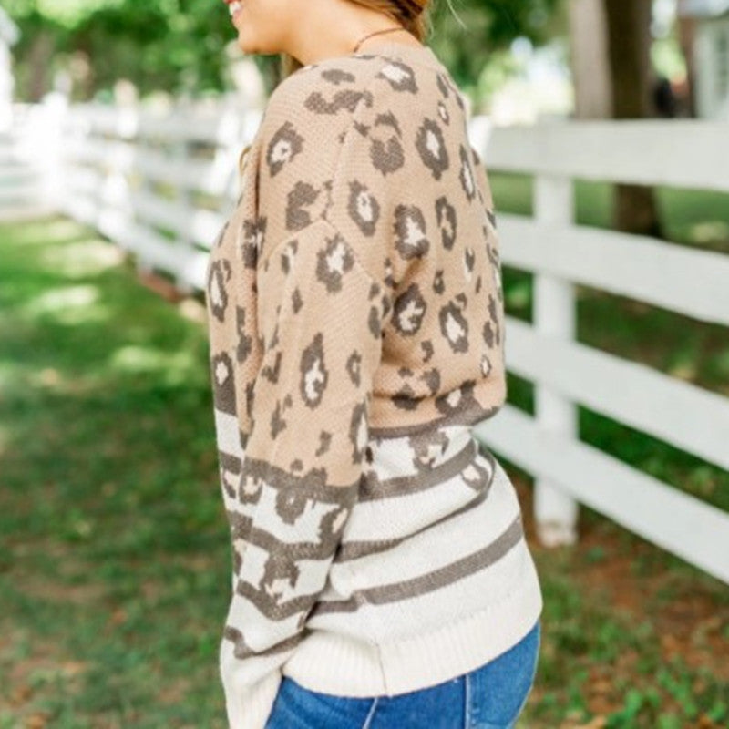 Brown Leopard Striped Sweater