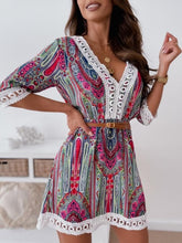 Load image into Gallery viewer, Blue Print V-neck Lace Mini Dress
