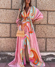 Load image into Gallery viewer, Pink V-neck Print Maxi dress
