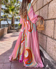 Load image into Gallery viewer, Pink V-neck Print Maxi dress
