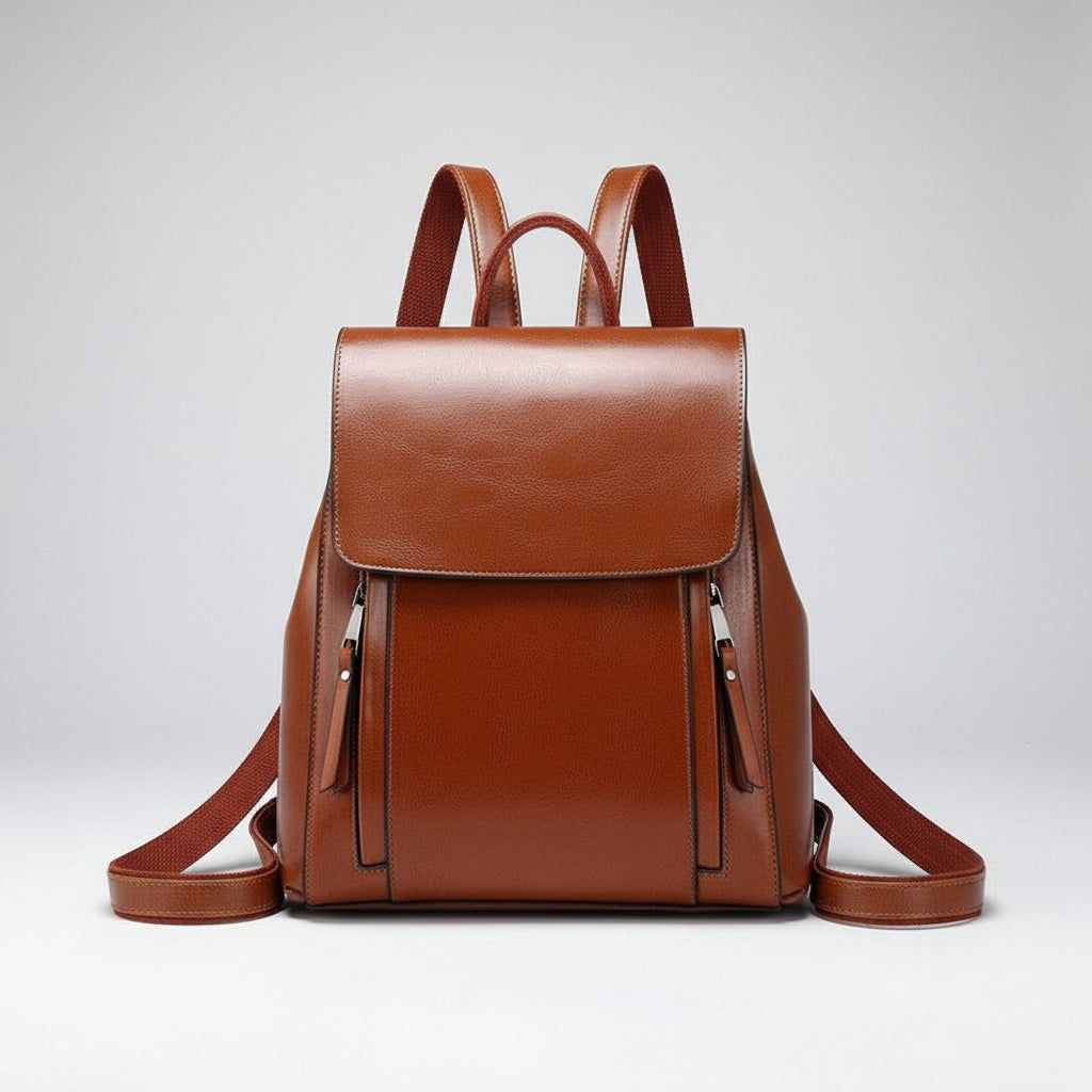 Double Zipper Top Grain Leather Backpack for Women Female Lether Designer Backpack Stylish School Backpack Shoulder Bags