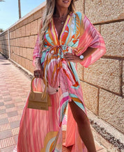Load image into Gallery viewer, Pink V-neck Print Maxi dress
