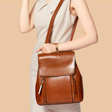 Load image into Gallery viewer, Double Zipper Top Grain Leather Backpack for Women Female Lether Designer Backpack Stylish School Backpack Shoulder Bags

