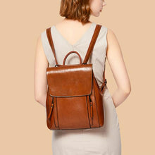 Load image into Gallery viewer, Double Zipper Top Grain Leather Backpack for Women Female Lether Designer Backpack Stylish School Backpack Shoulder Bags
