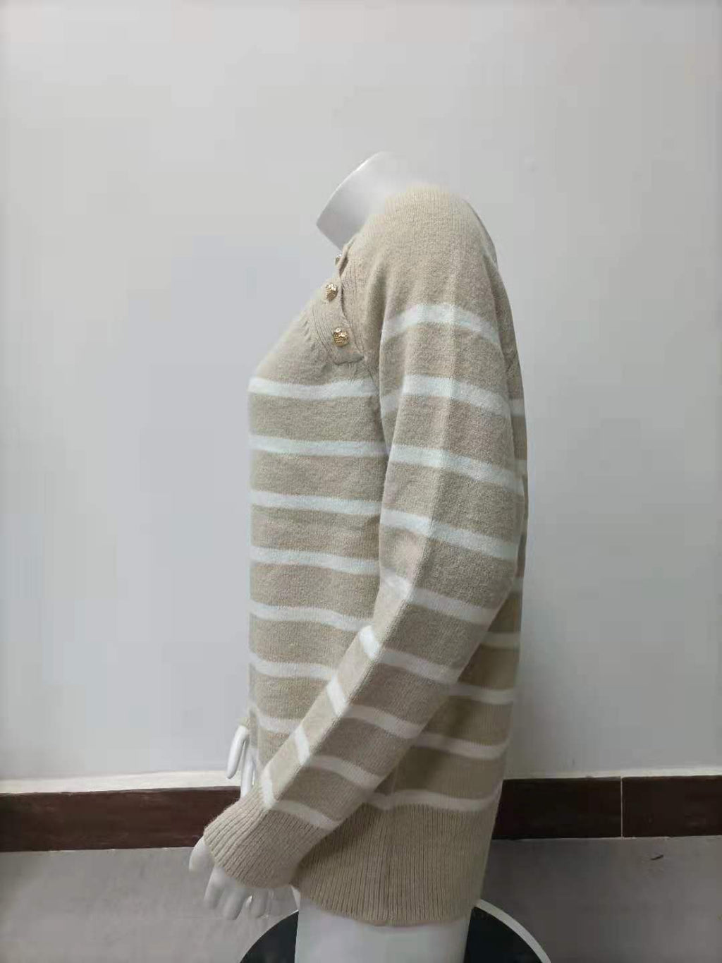 Black Buttons Striped Sweater