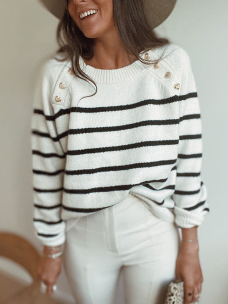 Black Buttons Striped Sweater
