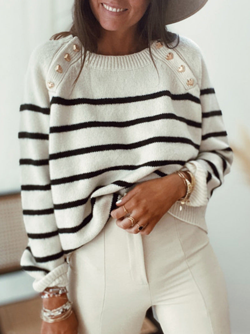 Black Buttons Striped Sweater