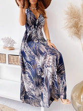 Load image into Gallery viewer, Navy Leaflets Print Maxi Dress
