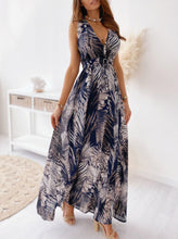 Load image into Gallery viewer, Navy Leaflets Print Maxi Dress
