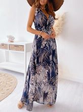 Load image into Gallery viewer, Navy Leaflets Print Maxi Dress
