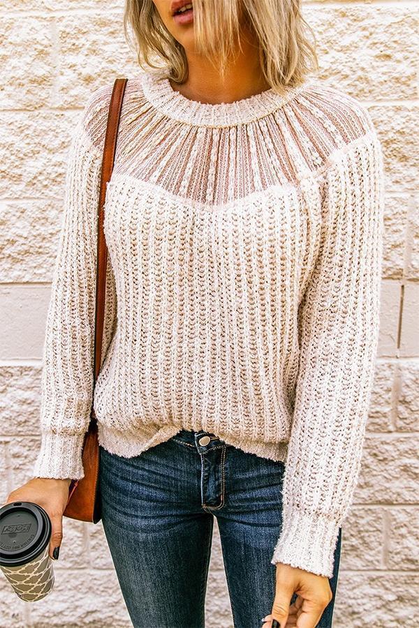 Beige Hollow Out Sweater