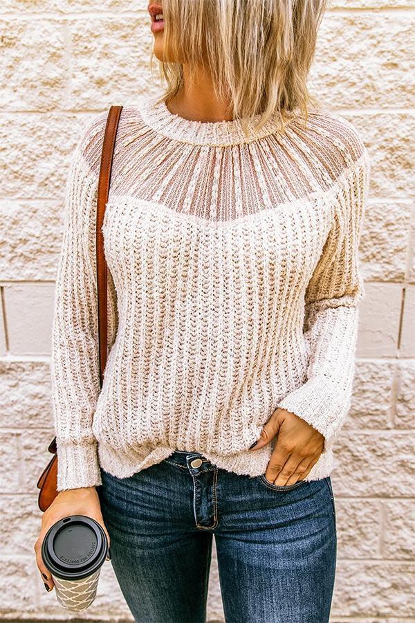 Beige Hollow Out Sweater