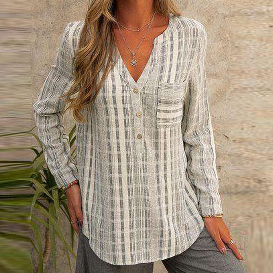 Plaid Print Buttons Long Sleeve Top