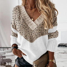 Load image into Gallery viewer, Leopard Striped V-neck Sweater
