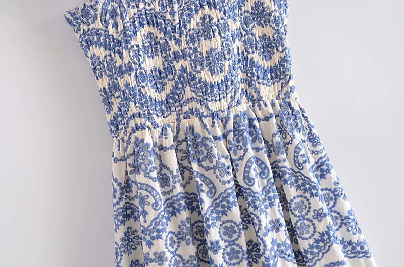 Blue Embroidery Hollow Out Midi Dress