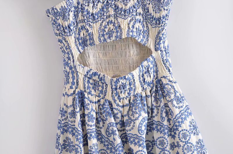 Blue Embroidery Hollow Out Midi Dress