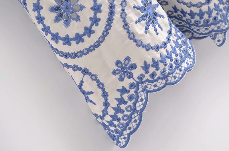 Blue Embroidery Hollow Out Midi Dress