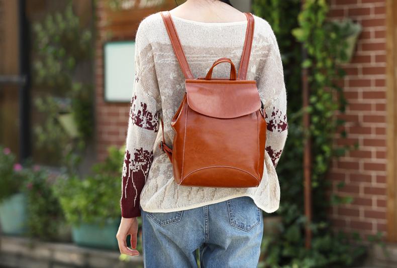 Cute Leather College Backpack